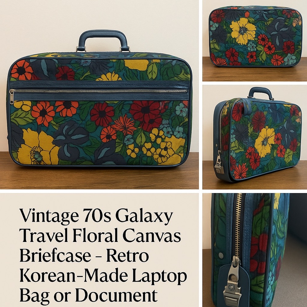 Blue and Yellow Floral Travel Bag with Vintage Style